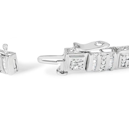 10K White Gold Round and Baguette Cut Diamond Bracelet (2.00 cttw, H-I Color, I2-I3 Clarity)
