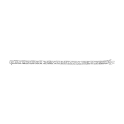 10K White Gold Round and Baguette Cut Diamond Bracelet (2.00 cttw, H-I Color, I2-I3 Clarity)