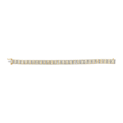 14K Yellow Gold 5.50 Cttw Round and Baguette Diamond Link Bracelet