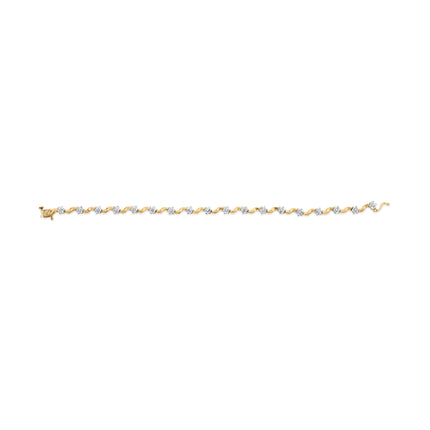 10k Yellow Gold 1.00 Cttw Round-Cut Diamond Floral S-Link 7.50" Bracelet (I-J Color, I2-I3 Clarity)