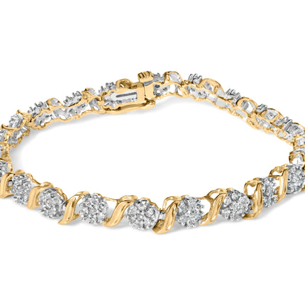 10K Yellow Gold 2.00 Cttw Round Cut Diamond 'S' Cluster Bracelet (J-K Color, I1-I2 Clarity)
