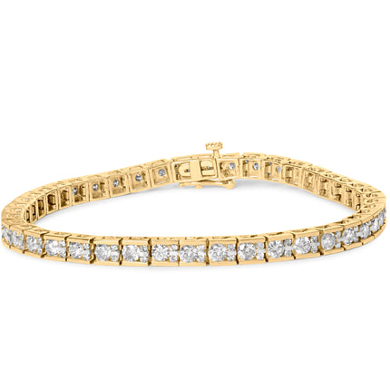 10K Yellow Gold 4.00 Cttw Channel Set Round Diamond Tennis 7" Bracelet (J-K Color, I1-I2 Clarity)
