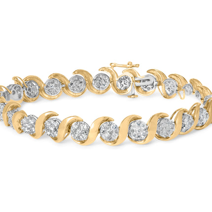 10K Yellow Gold 4.00 Cttw Round-Cut Diamond Floral Link 7.5" Bracelet (H-I Color, I2-I3 Clarity)
