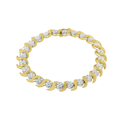 10K Yellow Gold 4.00 Cttw Round-Cut Diamond Floral Link 7.5" Bracelet (H-I Color, I2-I3 Clarity)