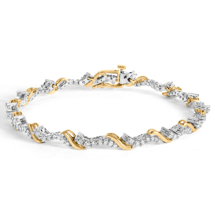 10K Yellow and White Gold 2.00 Cttw Diamond "S" Link 7" Bracelet (H-I Color, I2-I3 Clarity)