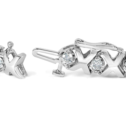 10k White Gold 2.00 Cttw Round-Cut Diamond "XOXO" Link 7" Bracelet (I-J Color, I2-I3 Clarity)