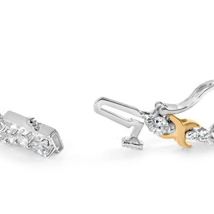 10K Two-Tone 2.00 Cttw Diamond "X" and Wave Link Bracelet (H-I Color, I1-I2 Clarity) - 7" Inches