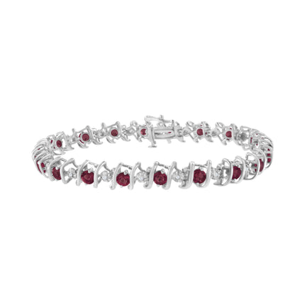 .925 Sterling Silver, Lab-Grown Gemstone and 4 Cttw Round Diamond Tennis Bracelet (H-I Color, I1-I2 Clarity) - Created Blue Sapphire, September Birthstone