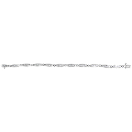 14K White Gold 1-1/2 Cttw Round Brilliant-Cut & Baguette Cut Diamond Bezel and Tapered Link 7" Tennis Bracelet (H-I Color, I1-I2 Clarity)