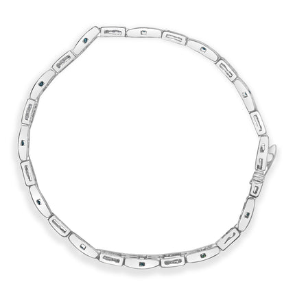 14K White Gold Princess-Cut white and Blue Diamond 3.00 cttw Fashion Link Bracelet (H-I Color, SI1-SI2 Clarity)