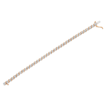 14K Rose Gold Plated .925 Sterling Silver 1/10 Cttw Diamond Round Miracle Plate and "S" Link Tennis Bracelet (I-J Color, I2- I3 Clarity) - 7"