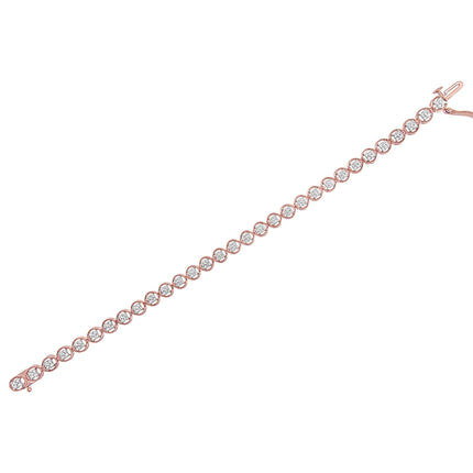 14K Rose Gold Over .925 Sterling Silver 1/4 Cttw Diamond 7" Open Circle Wheel Link Tennis Bracelet (I-J Color, I2-I3 Clarity)