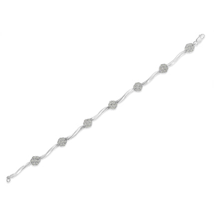 .925 Sterling Silver 1/4 Cttw Diamond Cluster Miracle-Set Station & Twisted Bar 7" Tennis Bracelet (H-I Color, I2-I3 Clarity)