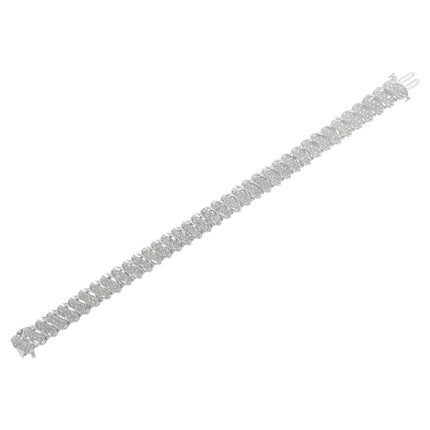 .925 Sterling Silver 3.0 Cttw Diamond Multi Row Cluster Slanted Wave Link 7-Â¼â€ Tennis Bracelet (I-J Color, I2-I3 Clarity)