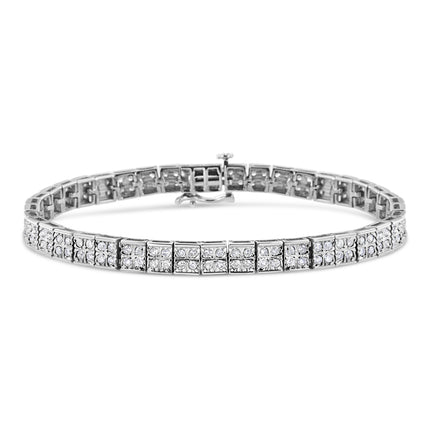 .925 Sterling Silver 2 Cttw Prong Set Round-Cut Diamond 4 Stone Box Link Bracelet (I-J Color, I3 Clarity) - 7.25"