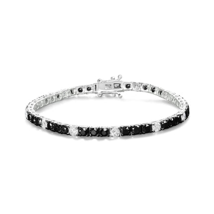 .925 Sterling Silver 3.0 Cttw Black and White Diamond Tennis Bracelet (I-J Color, I2-I3 Clarity) - 7.25" Inches