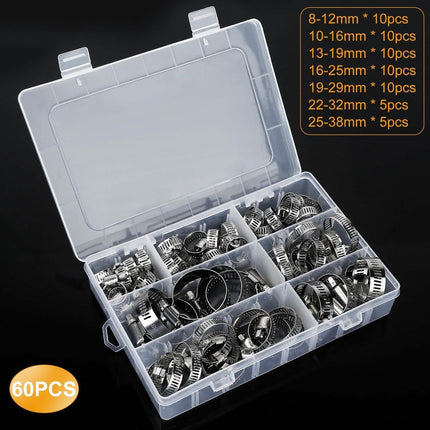 60-Pieces: Hose Clamp Stainless Steel Adjustable Worm Gear