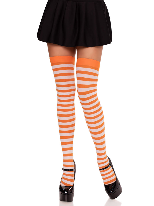 Nylon Stocking W/ Stripe - White/Oran - O/S