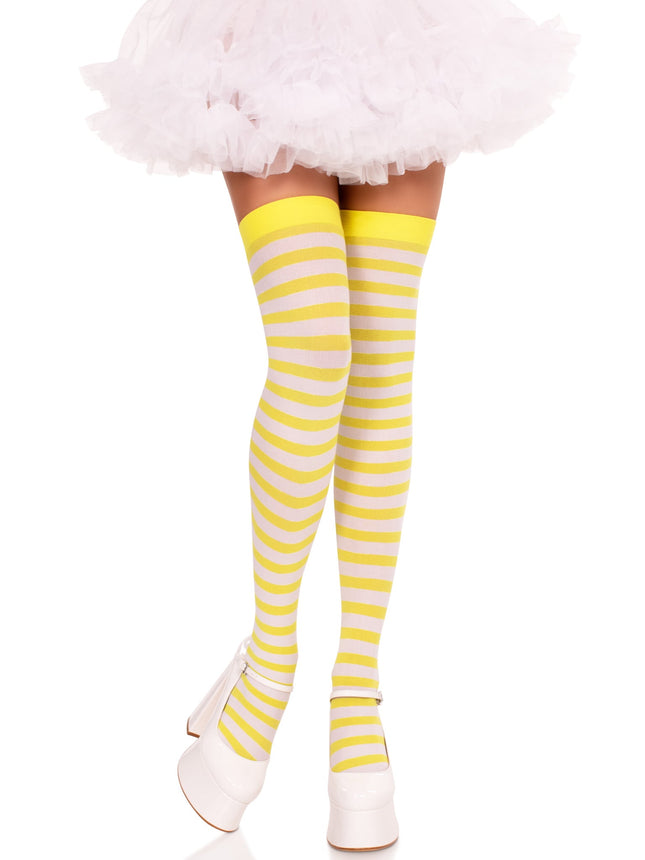 Nylon Stocking W/ Stripe - White/Yell - O/S