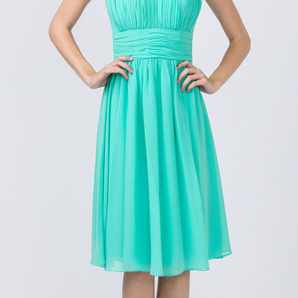 CLEARANCE - Lilac Short Wedding-Guest Dress Ruched-Bodice (Size Medium)