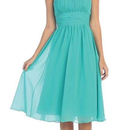 CLEARANCE - Lilac Short Wedding-Guest Dress Ruched-Bodice (Size Medium)