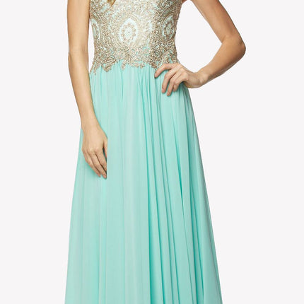 Juliet 608 Embroidered Bodice Long Formal Dress Lace Up Back