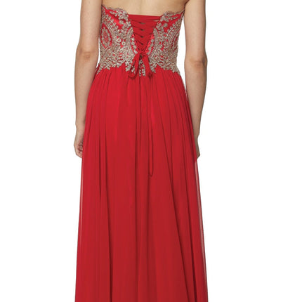 Juliet 608 Embroidered Bodice Long Formal Dress Lace Up Back
