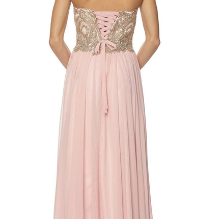 Juliet 608 Embroidered Bodice Long Formal Dress Lace Up Back