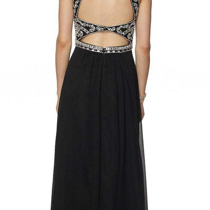Juliet 609 A Line Chiffon Floor Length Gown Cut Out Back