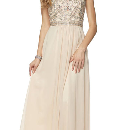 Juliet 609 A Line Chiffon Floor Length Gown Cut Out Back