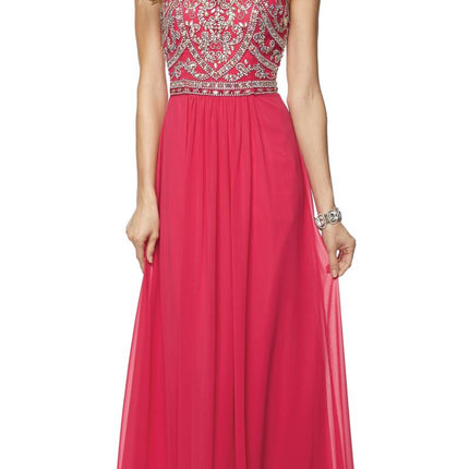 Juliet 609 A Line Chiffon Floor Length Gown Cut Out Back