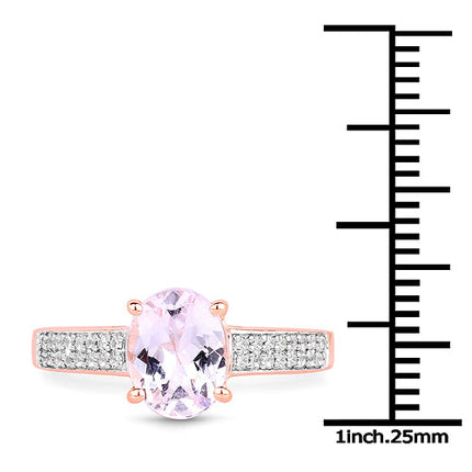 14K Rose Gold Plated 2.91 Carat Genuine Kunzite and White Zircon .925 Sterling Silver Ring