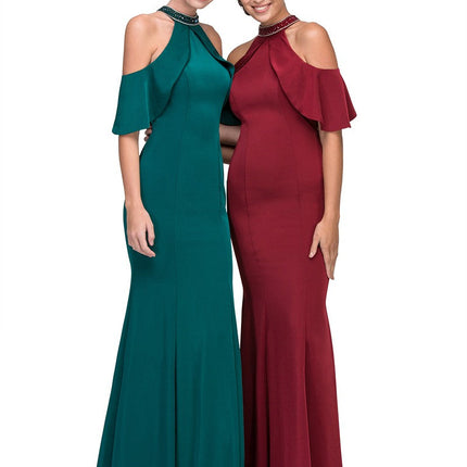 CLEARANCE - Eureka 6110 Cold Shoulder High Neckline Mermaid Gown (Size XS)