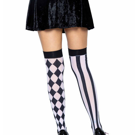 Harlequin Thigh Highs - Blk/White - O/S