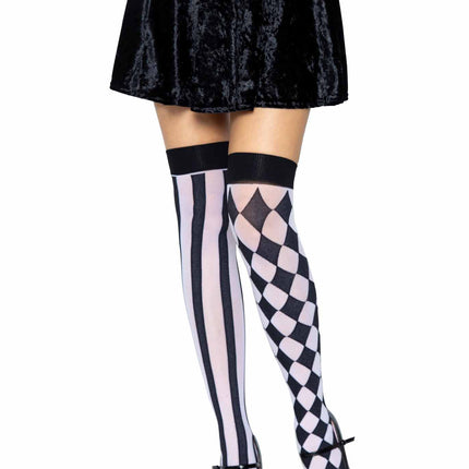 Harlequin Thigh Highs - Blk/White - O/S