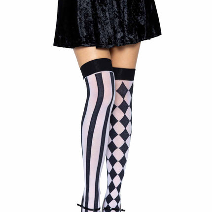 Harlequin Thigh Highs - Blk/White - O/S