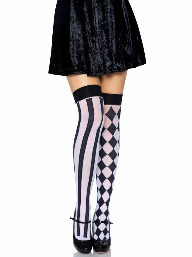 Harlequin Thigh Highs - Blk/White - O/S