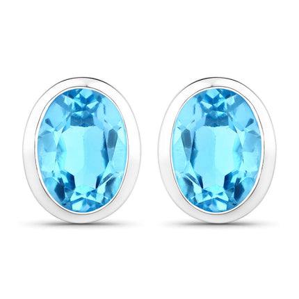 4.00 Carat Genuine Swiss Blue Topaz .925 Sterling Silver Earrings