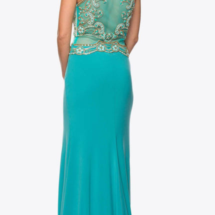 Juliet 617 Embellished Bodice Sheer Midriff Evening Gown