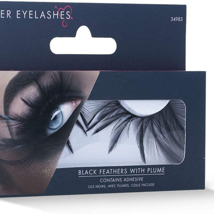 Black Feather with Plume Fake Eyelashes with Adhesive