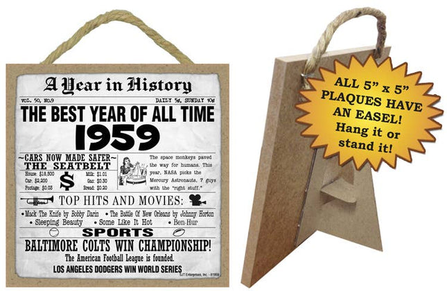 1959 A Year in History Plaques 5" x 5" wood plaque/sign
