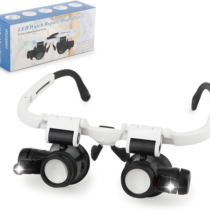 2-LED Head-Mounted Magnifier Glasses – 8x/15x/23x with Repair Light