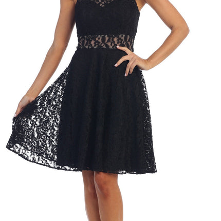 CLEARANCE - Celavie 6201s Sleeveless Black Lace Dress Knee Length (Size L)
