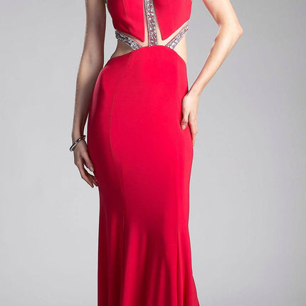 Cinderella Divine 62139 Beaded Cut Out Floor Length Dress