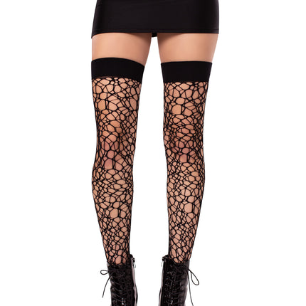 Fractured Net Thigh Highs - Black - O/S