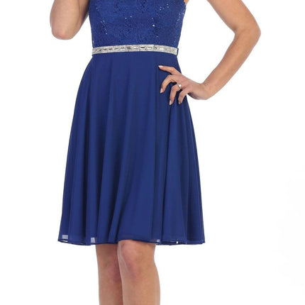 CLEARANCE - Celavie 6253 Scoop Neck Lace Top Cocktail Dress (Size L)
