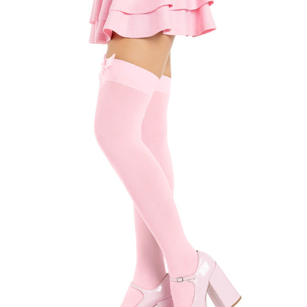 Opaque Thigh Highs with Satin Bow Accent - Lt. Pink - O/S
