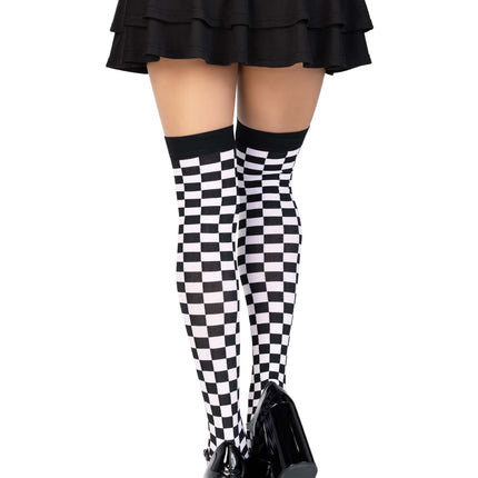 Checkerboard Thigh Highs - Blk/White - O/S