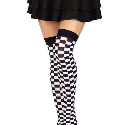 Checkerboard Thigh Highs - Blk/White - O/S