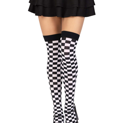 Checkerboard Thigh Highs - Blk/White - O/S
